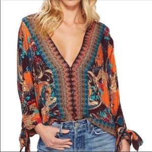 Free People Catch Me if You Can Boho Tie Sleeve Top